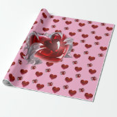 Rode hart op roze achtergrond Inpakpapier liefde (Uitgerold)