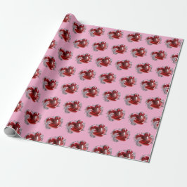 Rode hart op roze achtergrond Inpakpapier liefde