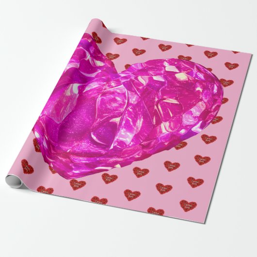 Rode hart op roze achtergrond Inpakpapier liefde (Uitgerold)