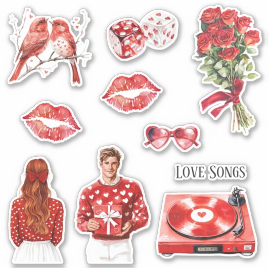 Rode Hart Opneemt Liefdesliedjes Sticker (Voorkant)