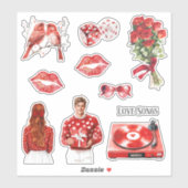 Rode Hart Opneemt Liefdesliedjes Sticker (Vel)