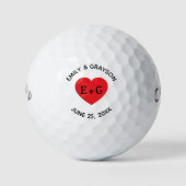 Rode Hart Paar Initialen Gepersonaliseerde bruilof Golfballen (Voorkant)