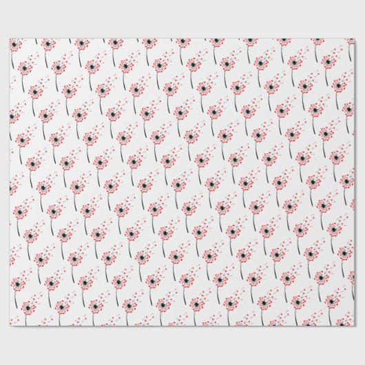 Rode hart paardenbloem op wit cadeaupapier (Vlak)