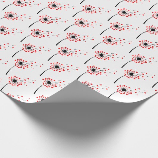 Rode hart paardenbloem op wit cadeaupapier (Hoek)