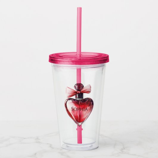 Rode Hart Parfum Fles Acryl Drinkbeker (Voorkant)