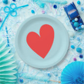 Rode Hart Pastel Blauwe Valentijnsdag Papieren Bordje (Feest)