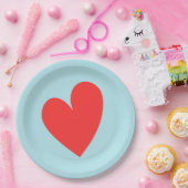 Rode Hart Pastel Blauwe Valentijnsdag Papieren Bordje (Feest)