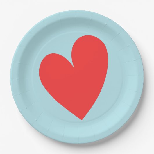 Rode Hart Pastel Blauwe Valentijnsdag Papieren Bordje (Voorkant)