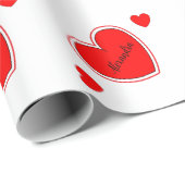 Rode hart patroon aangepaste naam op wit cadeaupapier (Rol Hoek)