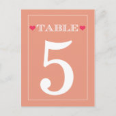 Rode Hart Perzik Trouwtafel Aantal Kaarten (Voorkant)