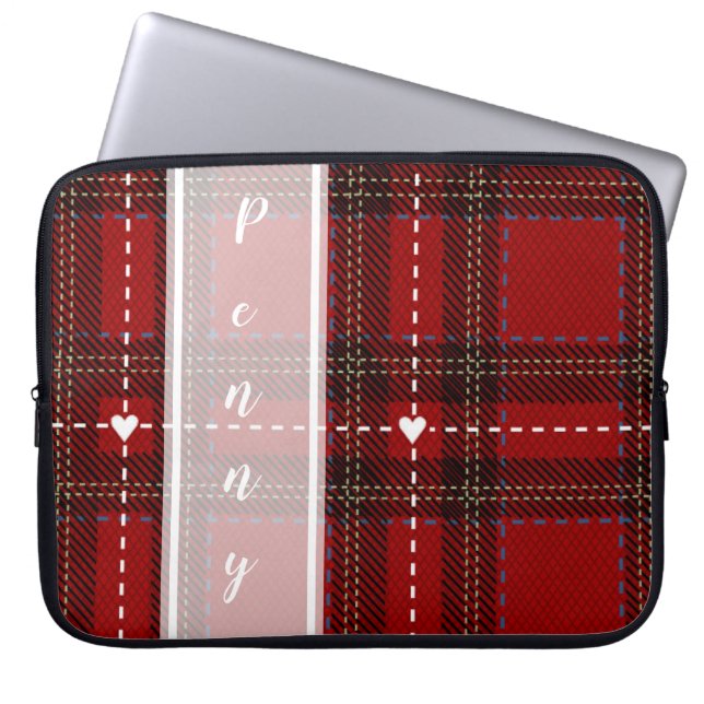 Rode Hart Plaid Laptop Sleeve (Voorkant)