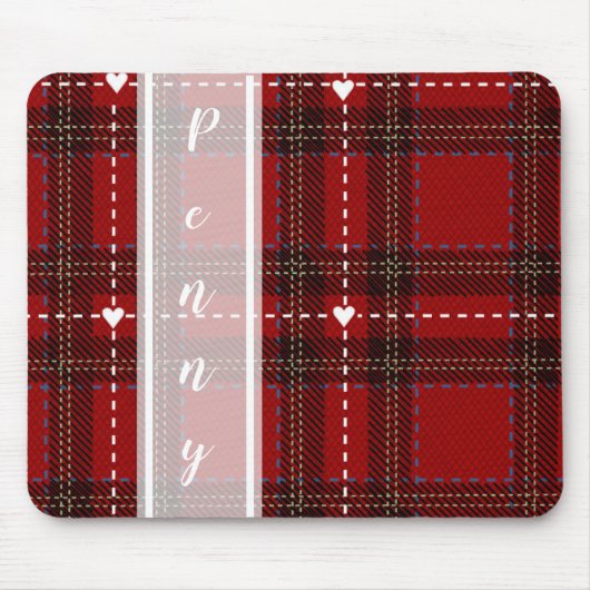 Rode Hart Plaid Muismat (Voorkant)