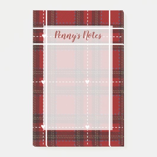 Rode Hart Plaid Post-it® Notes (Voorkant)