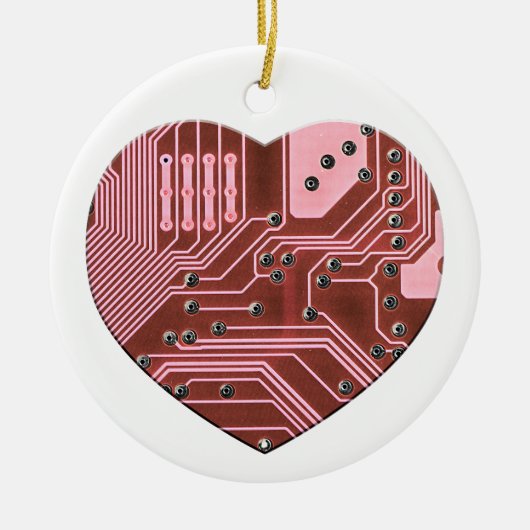Rode Hart Printplaat Valentijnskaarten Keramisch Ornament (Voorkant)