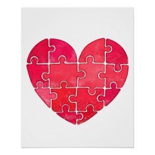 Rode hart puzzel waterverf illustratie perfect poster