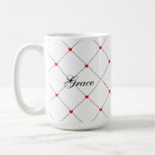 Rode Hart Rasterpatroon Naam & Bericht Ontwerp Koffiemok (Links)