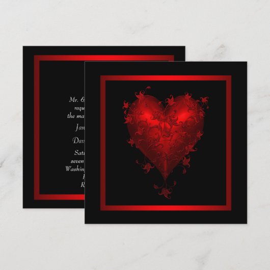 Rode Hart Rood Zwart Bruiloftsuitnodigingen Kaart (Voorkant / Achterkant)