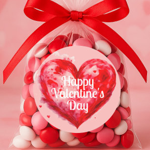 Rode Hart Roze Gelukkige Valentijnsdag Ronde Sticker