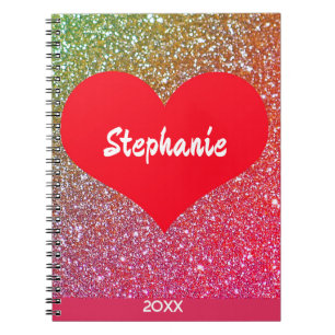 Rode Hart Roze Gouden Glitter Valentijnsdag Naam Notitieboek