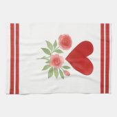 Rode Hart Roze Rozen Valentijnsdag Theedoek (Horizontaal)