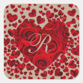 Rode Hart Rozen Bruiloft RSVP Vierkante Sticker (Voorkant)