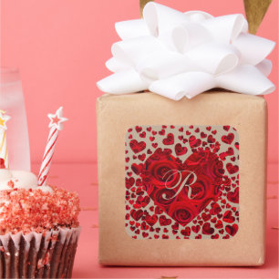 Rode Hart Rozen Bruiloft RSVP Vierkante Sticker