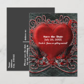 Rode Hart & Rozen Gotische Valentijn Save The Date Aankondigingskaart (Voorkant / Achterkant)