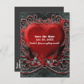 Rode Hart & Rozen Gotische Valentijnsdag Save The  Aankondigingskaart (Voorkant / Achterkant)