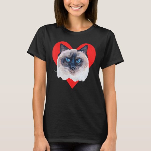 Rode Hart Schattige Birmaanse Kat T-shirt (Voorkant)