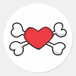 Rode hart Schedel en Kruisbeenderen Ronde Sticker
