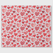 Rode Hart Schetsen Cadeaupapier (Vlak)