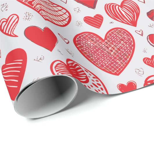 Rode Hart Schetsen Cadeaupapier (Rol Hoek)