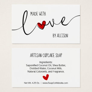 Rode Hart Script Lettering Gemaakt Met Liefde Gift Visitekaartje