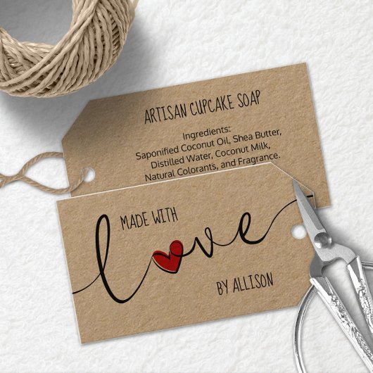 Rode Hart Script Typografie Gemaakt Met Liefde Kra Cadeaulabel