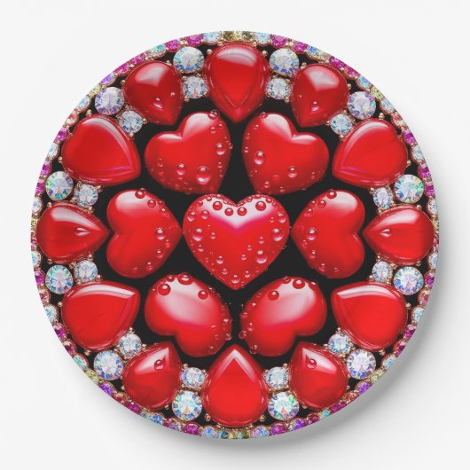 Rode Hart Sieraden Cirkel Papieren Bordje (Voorkant)