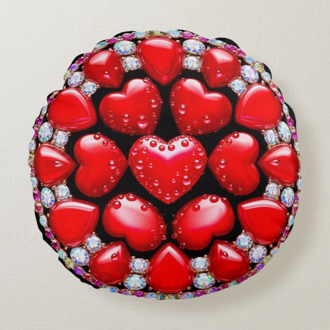 Rode Hart Sieraden Cirkel Rond Kussen (Voorkant)