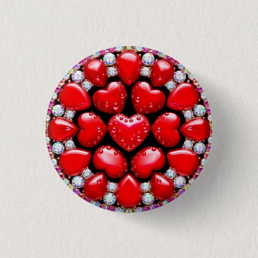 Rode Hart Sieraden Cirkel Ronde Button 3,2 Cm (Voorkant)