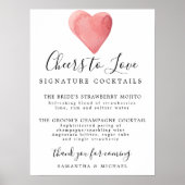 Rode Hart Signature Cocktails Trouw Bar Bord Poster (Voorkant)