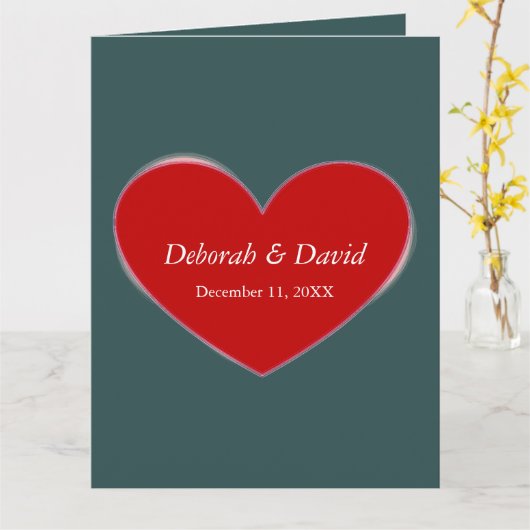 Rode Hart Slate Grijs Script Bruiloft Kaart (Gele Bloem)
