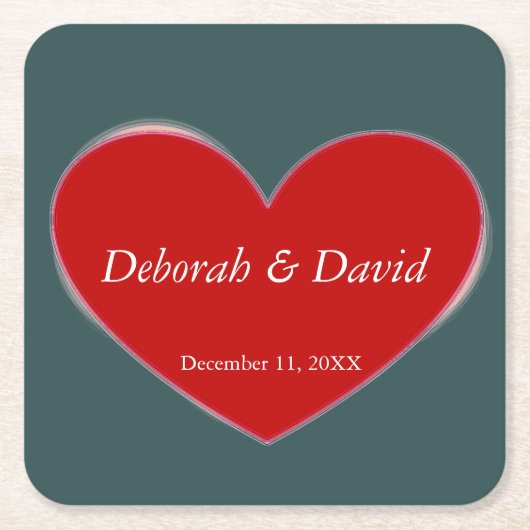 Rode Hart Slate Grijs Script Bruiloft Kartonnen Onderzetters (Voorkant)