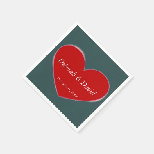 Rode Hart Slate Grijs Script Bruiloft Servet (Hoek)