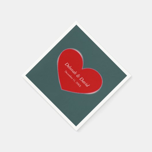Rode Hart Slate Grijs Script Bruiloft Servet (Hoek)