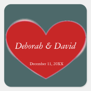 Rode Hart Slate Grijs Script Bruiloft Vierkante Sticker