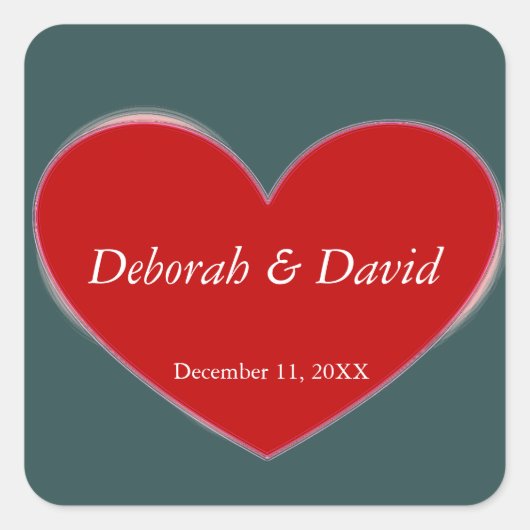 Rode Hart Slate Grijs Script Bruiloft Vierkante Sticker (Voorkant)