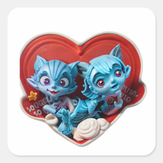 Rode Hart Sticker met Twee Blauwe Katten - The Bea