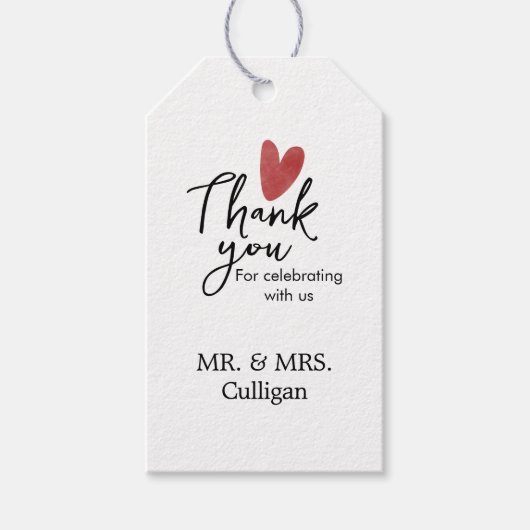Rode Hart Trouwgeschenk Bedankje Gift Tag Cadeaulabel (Voorkant)