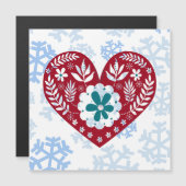 Rode  Hart Vakantie Snowflakes Magneet Kaart (Voorkant / Achterkant)