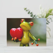 Rode Hart Valentijn Groene Kikker Feestdagenkaart (Staand voorkant)