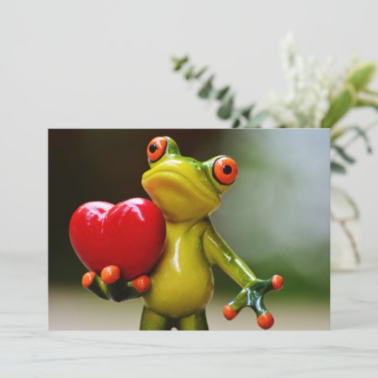 Rode Hart Valentijn Groene Kikker Feestdagenkaart (Staand voorkant)