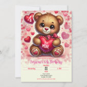 Rode Hart Valentijn Teddy Bear Verjaardagsfeestje Kaart (Voorkant)